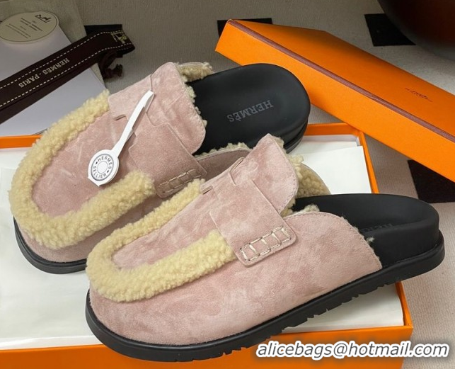 Good Looking Hermes Go Mule in Suede and Shearling Pink 2025 H232865 0820001