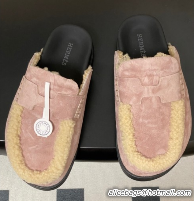 Good Looking Hermes Go Mule in Suede and Shearling Pink 2025 H232865 0820001