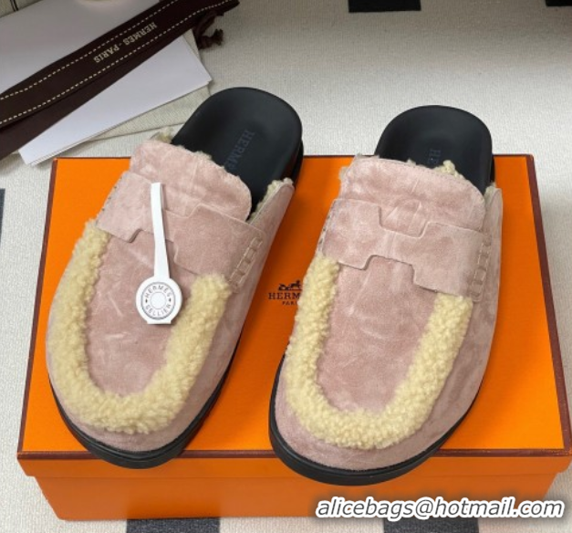 Good Looking Hermes Go Mule in Suede and Shearling Pink 2025 H232865 0820001