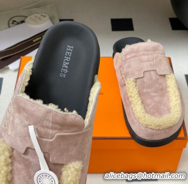 Good Looking Hermes Go Mule in Suede and Shearling Pink 2025 H232865 0820001
