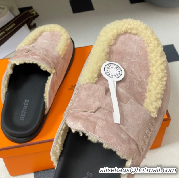 Good Looking Hermes Go Mule in Suede and Shearling Pink 2025 H232865 0820001