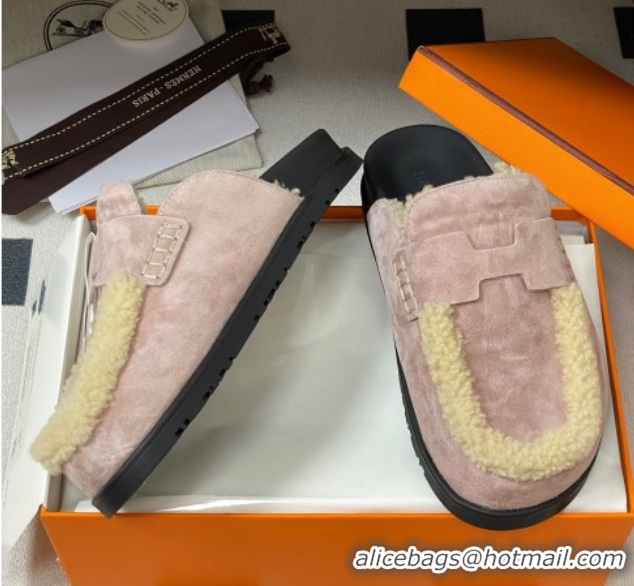 Good Looking Hermes Go Mule in Suede and Shearling Pink 2025 H232865 0820001