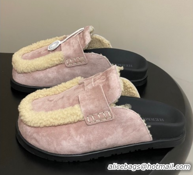 Good Looking Hermes Go Mule in Suede and Shearling Pink 2025 H232865 0820001