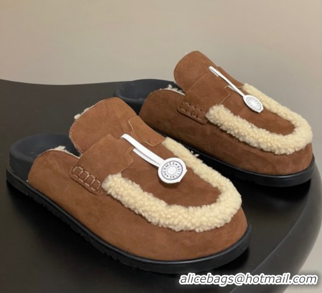 Good Quality Hermes Go Mule in Suede and Shearling Brown 2025 H232865 0820003