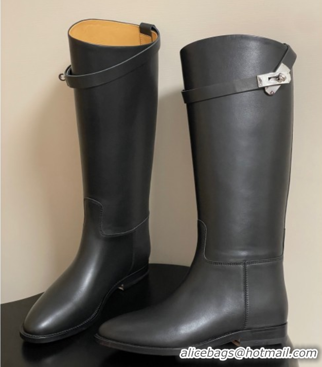 Purchase Hermes Jumping Boots in Calfskin with Kelly Strap Black H082001 0820005