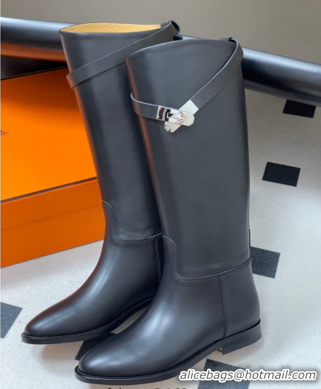 Purchase Hermes Jumping Boots in Calfskin with Kelly Strap Black H082001 0820005