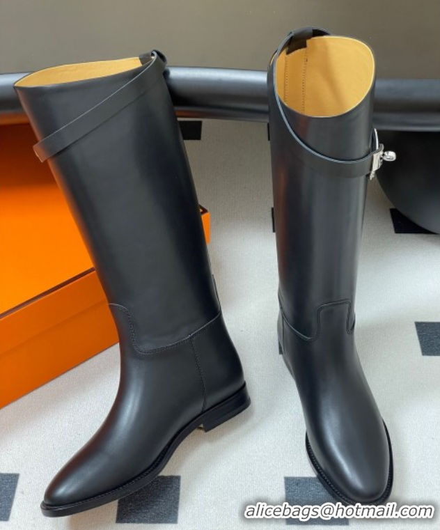 Purchase Hermes Jumping Boots in Calfskin with Kelly Strap Black H082001 0820005