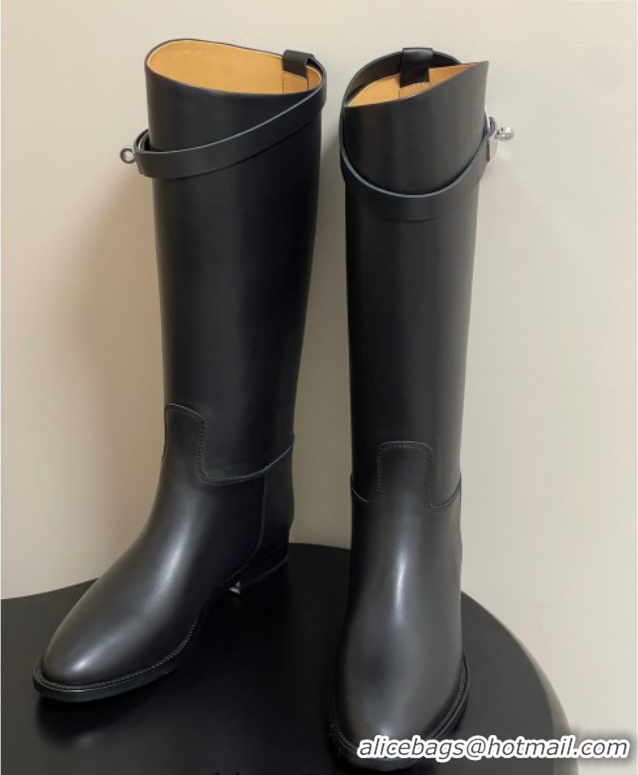 Purchase Hermes Jumping Boots in Calfskin with Kelly Strap Black H082001 0820005