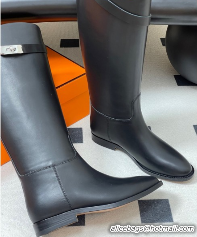 Purchase Hermes Jumping Boots in Calfskin with Kelly Strap Black H082001 0820005