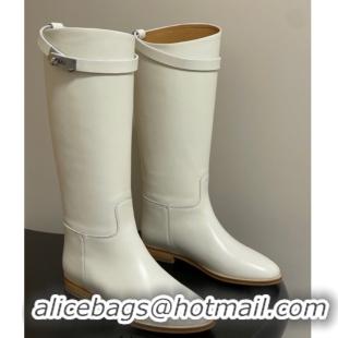 Original Cheap Hermes Jumping Boots in Calfskin with Kelly Strap White 2025 H082001 0820006