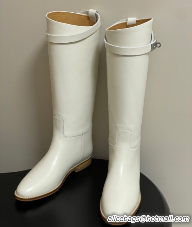 Original Cheap Hermes Jumping Boots in Calfskin with Kelly Strap White 2025 H082001 0820006