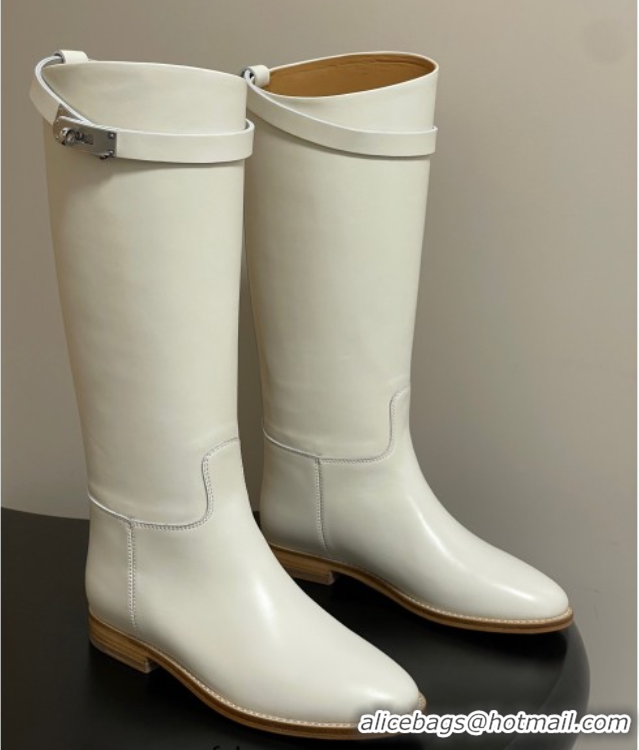 Original Cheap Hermes Jumping Boots in Calfskin with Kelly Strap White 2025 H082001 0820006