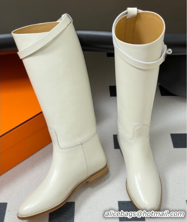 Original Cheap Hermes Jumping Boots in Calfskin with Kelly Strap White 2025 H082001 0820006