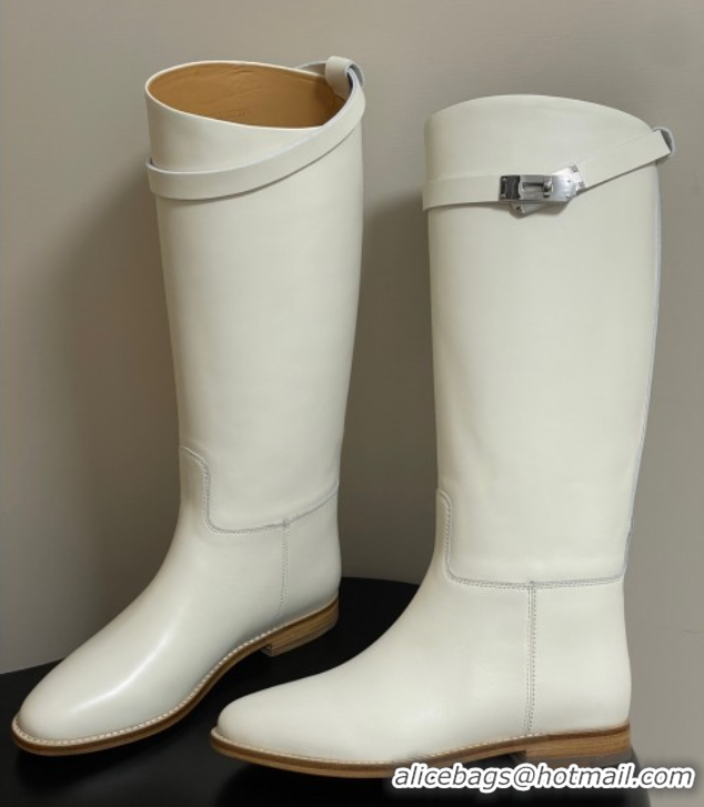 Original Cheap Hermes Jumping Boots in Calfskin with Kelly Strap White 2025 H082001 0820006