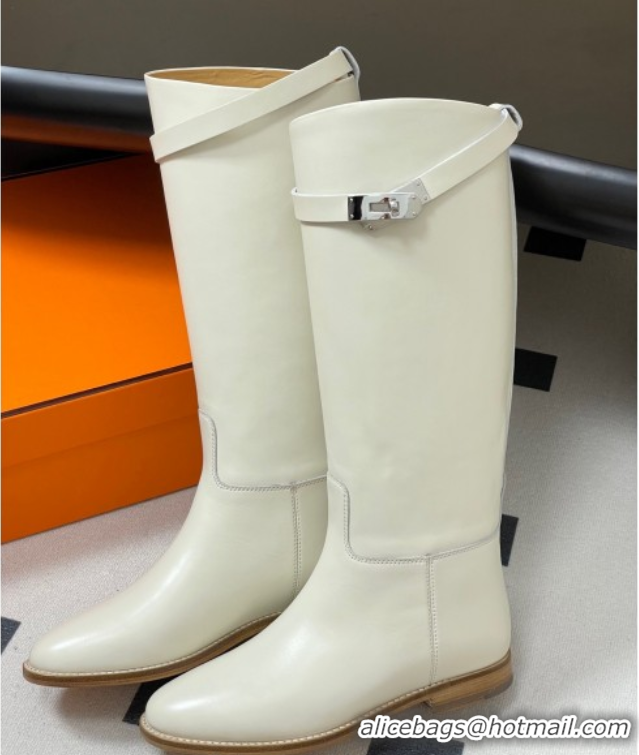 Original Cheap Hermes Jumping Boots in Calfskin with Kelly Strap White 2025 H082001 0820006