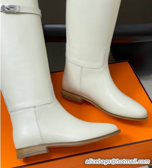 Original Cheap Hermes Jumping Boots in Calfskin with Kelly Strap White 2025 H082001 0820006