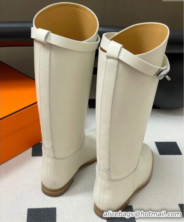 Original Cheap Hermes Jumping Boots in Calfskin with Kelly Strap White 2025 H082001 0820006