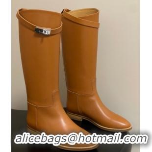 Pretty Style Hermes Jumping Boots in Calfskin with Kelly Strap Brown 2025 H082001 0820007