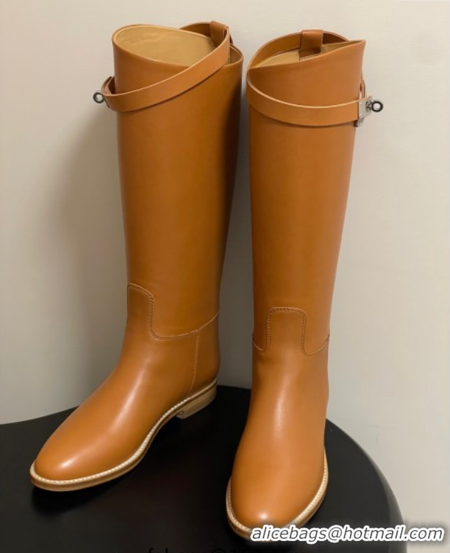 Pretty Style Hermes Jumping Boots in Calfskin with Kelly Strap Brown 2025 H082001 0820007