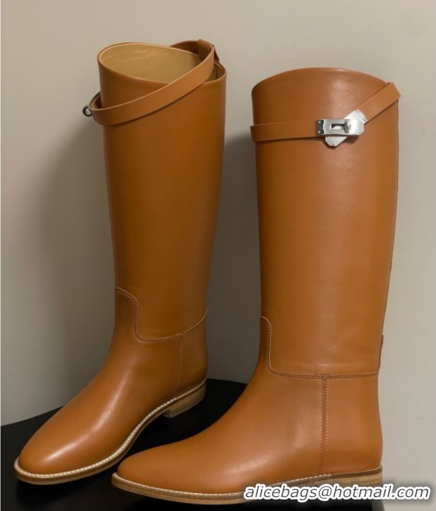Pretty Style Hermes Jumping Boots in Calfskin with Kelly Strap Brown 2025 H082001 0820007