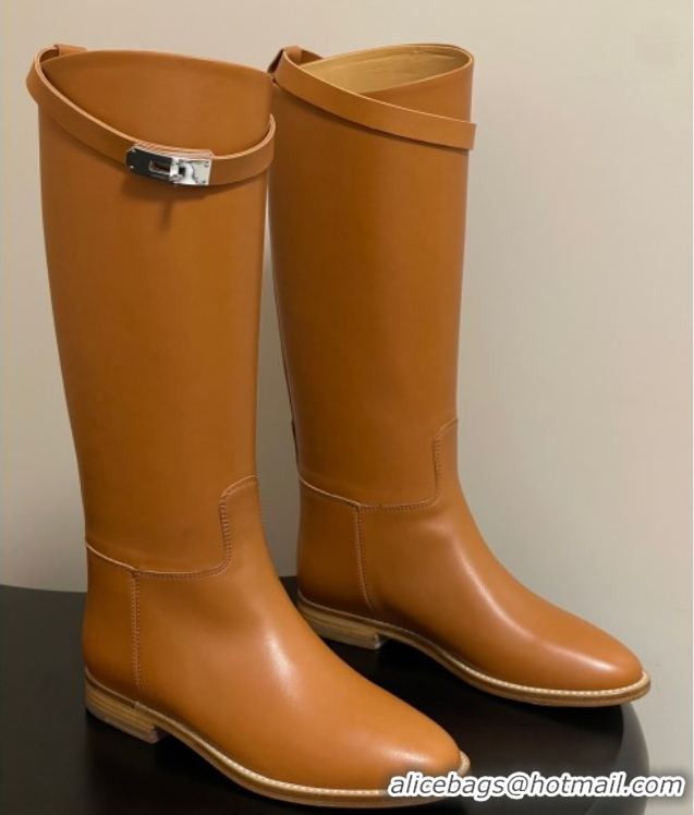 Pretty Style Hermes Jumping Boots in Calfskin with Kelly Strap Brown 2025 H082001 0820007
