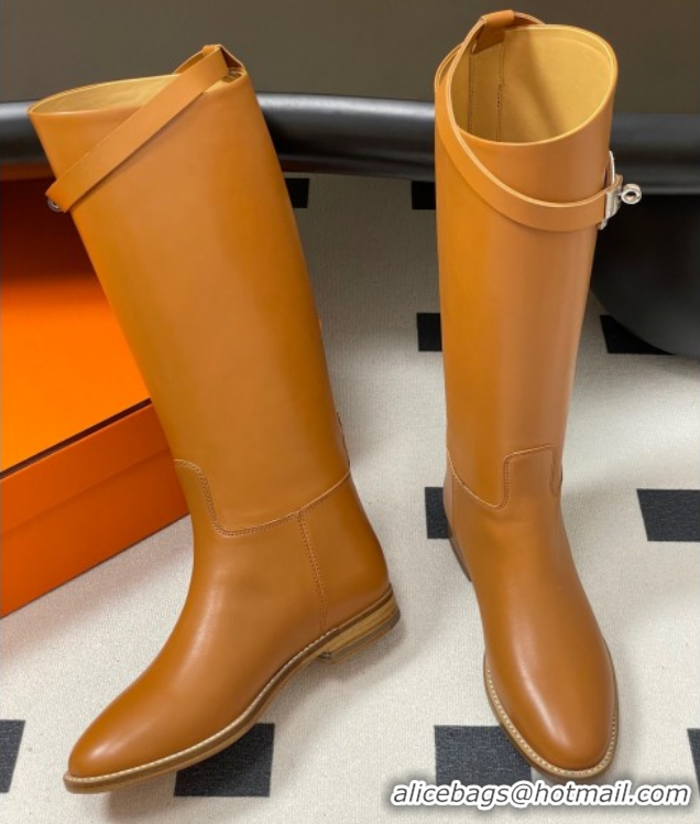 Pretty Style Hermes Jumping Boots in Calfskin with Kelly Strap Brown 2025 H082001 0820007