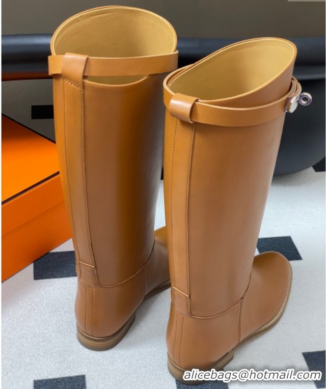 Pretty Style Hermes Jumping Boots in Calfskin with Kelly Strap Brown 2025 H082001 0820007