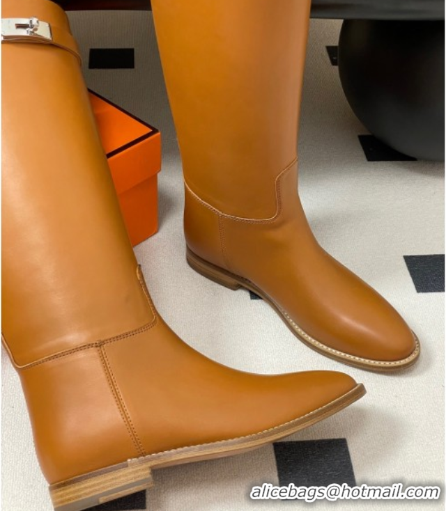 Pretty Style Hermes Jumping Boots in Calfskin with Kelly Strap Brown 2025 H082001 0820007