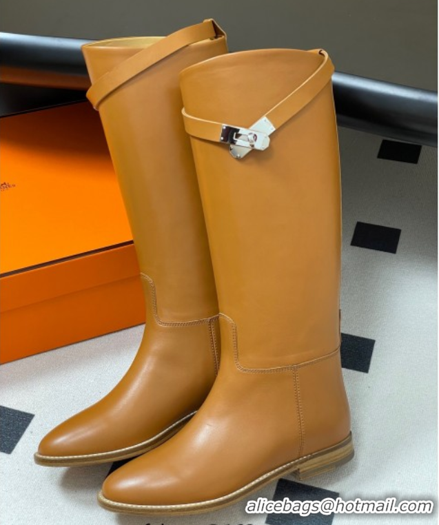Pretty Style Hermes Jumping Boots in Calfskin with Kelly Strap Brown 2025 H082001 0820007