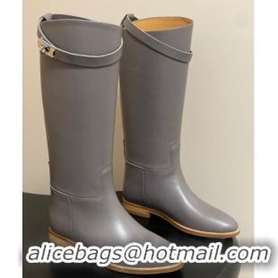 Sumptuous Hermes Jumping Boots in Calfskin with Kelly Strap Grey 2025 H082001 0820008
