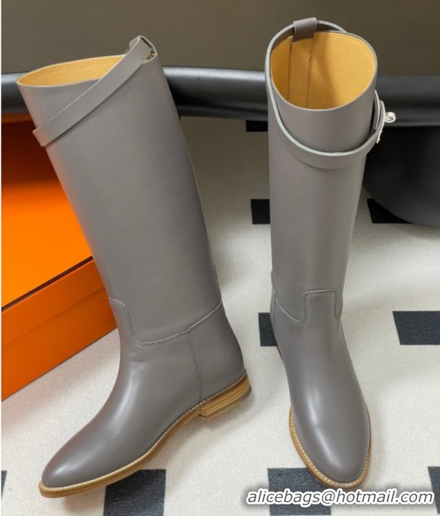 Sumptuous Hermes Jumping Boots in Calfskin with Kelly Strap Grey 2025 H082001 0820008