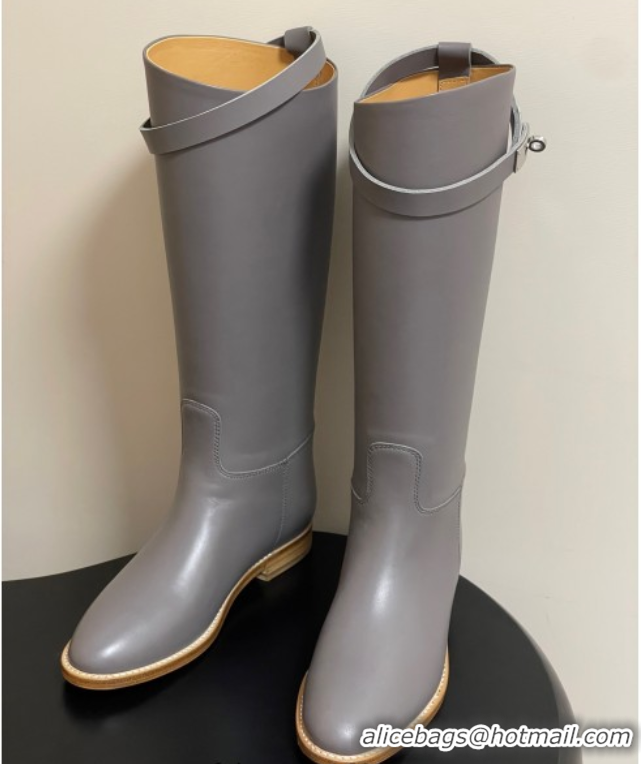 Sumptuous Hermes Jumping Boots in Calfskin with Kelly Strap Grey 2025 H082001 0820008