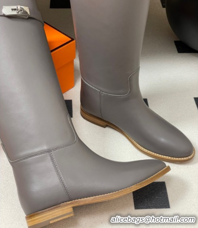 Sumptuous Hermes Jumping Boots in Calfskin with Kelly Strap Grey 2025 H082001 0820008