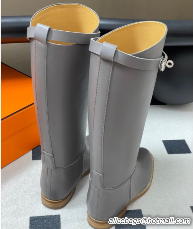Sumptuous Hermes Jumping Boots in Calfskin with Kelly Strap Grey 2025 H082001 0820008
