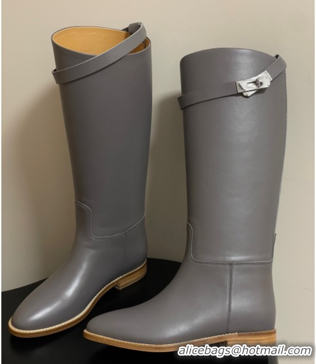 Sumptuous Hermes Jumping Boots in Calfskin with Kelly Strap Grey 2025 H082001 0820008