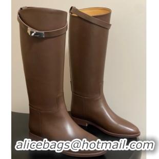 Popular Style Hermes Jumping Boots in Calfskin with Kelly Strap Taupe 2025 H082001 0820009