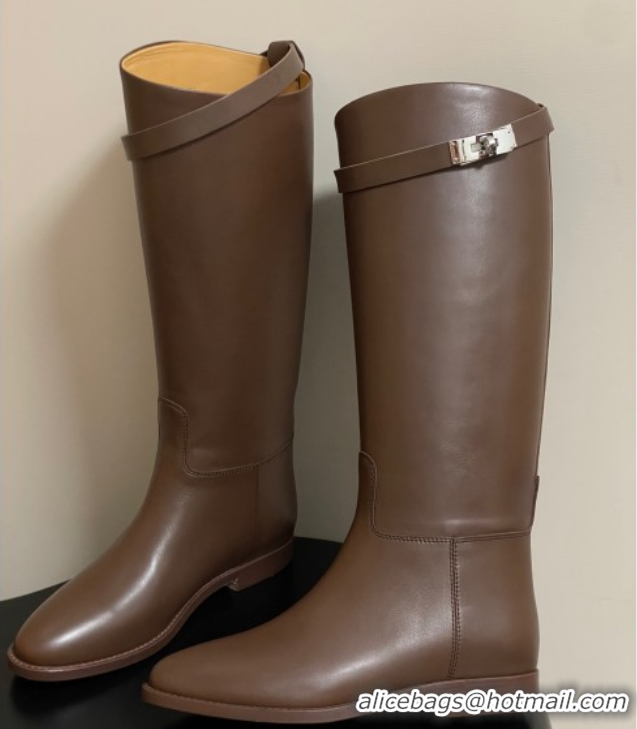 Popular Style Hermes Jumping Boots in Calfskin with Kelly Strap Taupe 2025 H082001 0820009