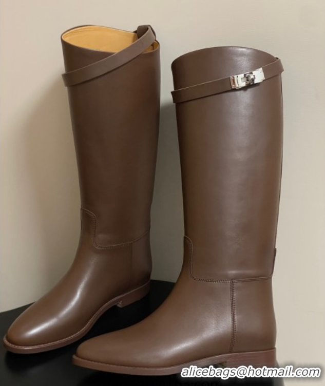 Popular Style Hermes Jumping Boots in Calfskin with Kelly Strap Taupe 2025 H082001 0820009