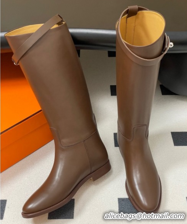 Popular Style Hermes Jumping Boots in Calfskin with Kelly Strap Taupe 2025 H082001 0820009