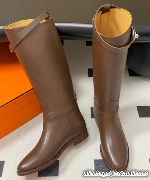 Popular Style Hermes Jumping Boots in Calfskin with Kelly Strap Taupe 2025 H082001 0820009