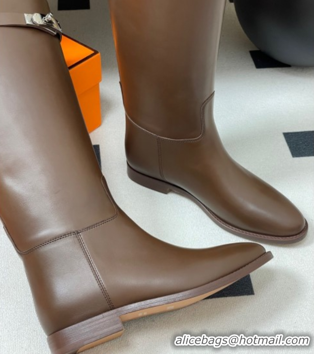 Popular Style Hermes Jumping Boots in Calfskin with Kelly Strap Taupe 2025 H082001 0820009