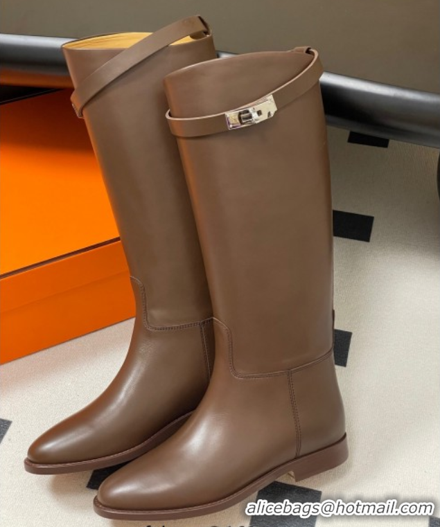 Popular Style Hermes Jumping Boots in Calfskin with Kelly Strap Taupe 2025 H082001 0820009