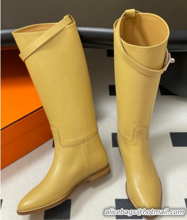 Best Product Hermes Jumping Boots in Calfskin with Kelly Strap Yellow 2025 H082001 0820010