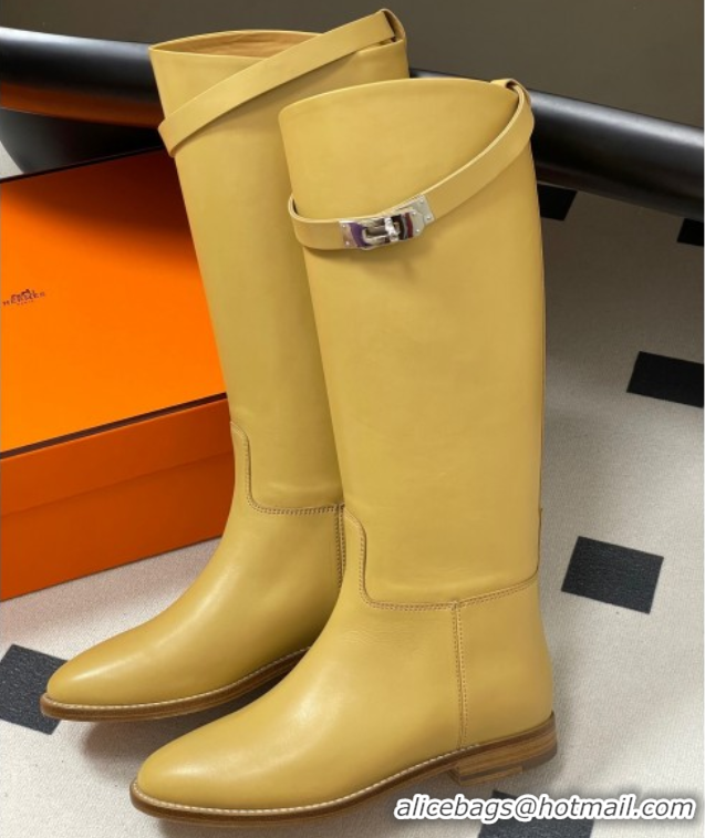 Best Product Hermes Jumping Boots in Calfskin with Kelly Strap Yellow 2025 H082001 0820010