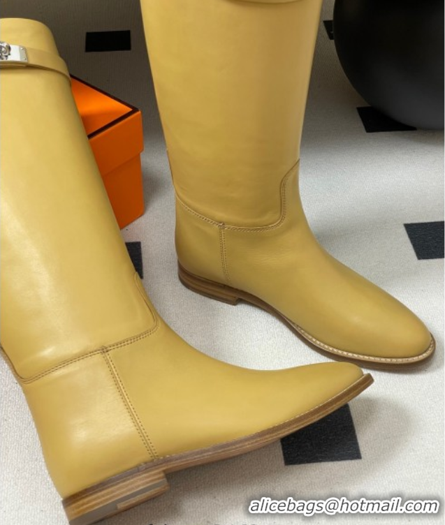 Best Product Hermes Jumping Boots in Calfskin with Kelly Strap Yellow 2025 H082001 0820010