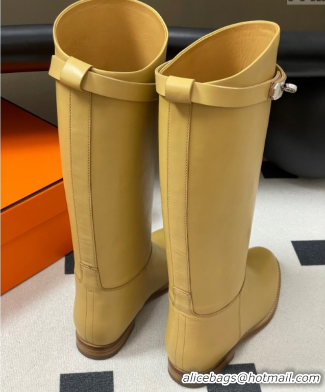 Best Product Hermes Jumping Boots in Calfskin with Kelly Strap Yellow 2025 H082001 0820010