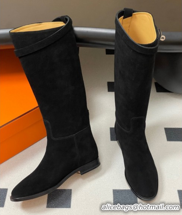 Top Grade Hermes Jumping Boots in Suede with Kelly Strap Black 2025 H082001 0820012