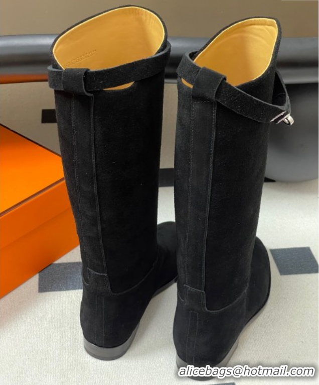 Top Grade Hermes Jumping Boots in Suede with Kelly Strap Black 2025 H082001 0820012