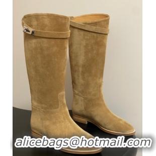 Perfect Hermes Jumping Boots in Suede with Kelly Strap Beige 2025 H082001 0820013