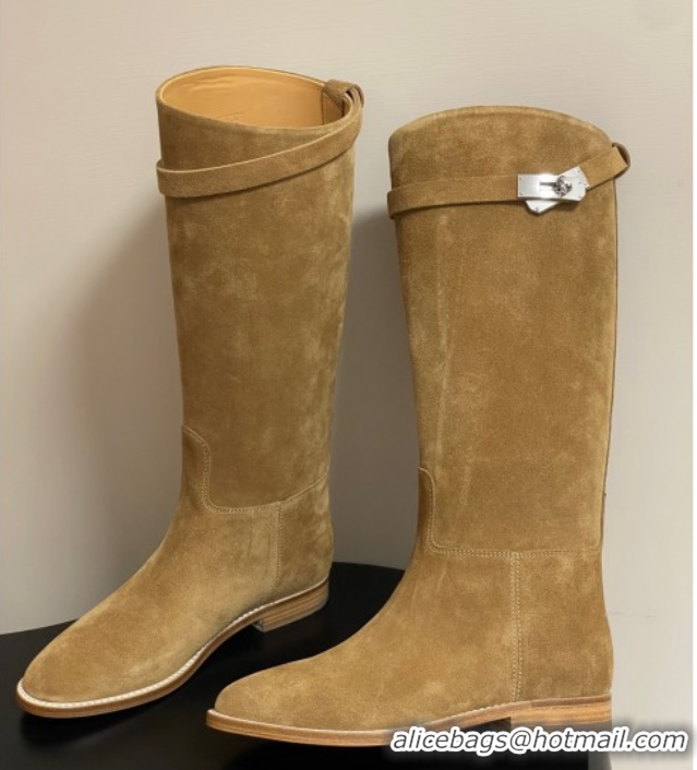 Perfect Hermes Jumping Boots in Suede with Kelly Strap Beige 2025 H082001 0820013